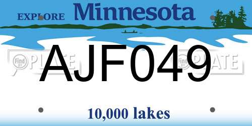 AJF049 Minnesota License Plate