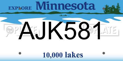 AJK581 Minnesota License Plate