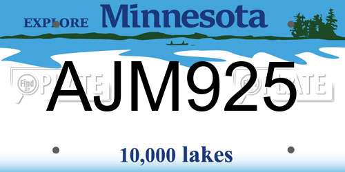 AJM925 Minnesota License Plate