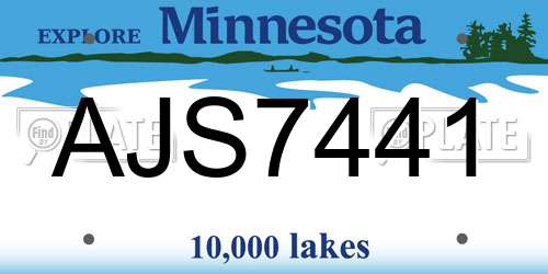 AJS7441 Minnesota License Plate