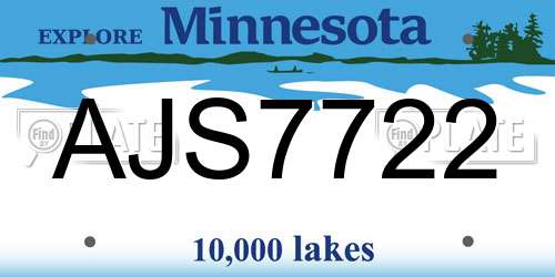 AJS7722 Minnesota License Plate