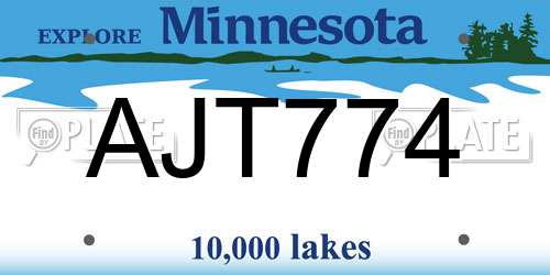 AJT774 Minnesota License Plate