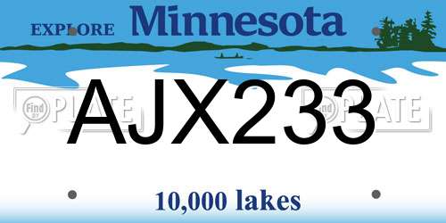 AJX233 Minnesota License Plate