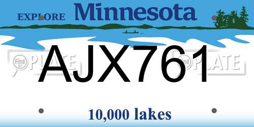 AJX761 Minnesota License Plate