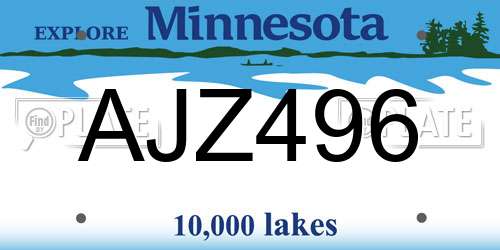 AJZ496 Minnesota License Plate