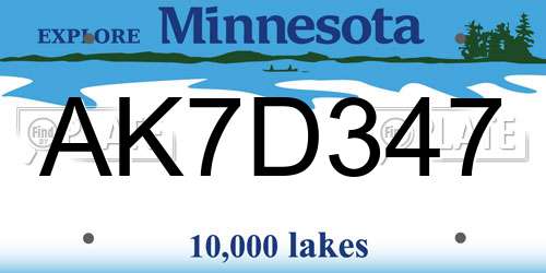 AK7D347 Minnesota License Plate