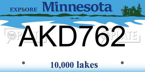 AKD762 Minnesota License Plate