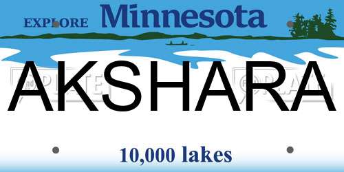 AKSHARA Minnesota License Plate