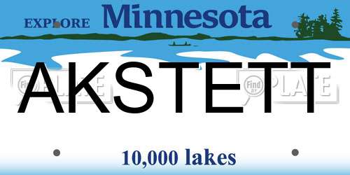 AKSTETT Minnesota License Plate