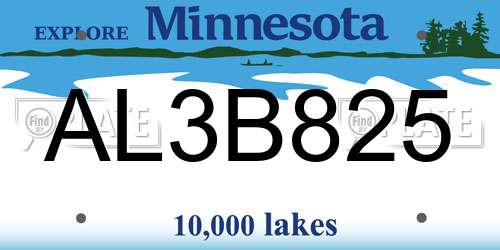 AL3B825 Minnesota License Plate