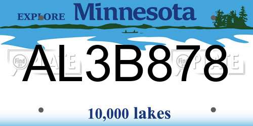 AL3B878 Minnesota License Plate