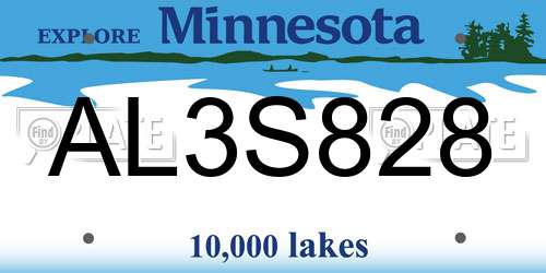 AL3S828 Minnesota License Plate