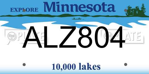 ALZ804 Minnesota License Plate