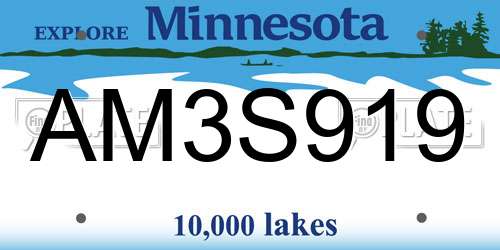 AM3S919 Minnesota License Plate