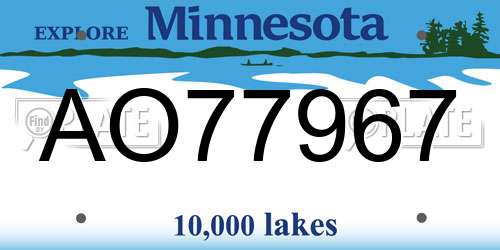 AO77967 Minnesota License Plate