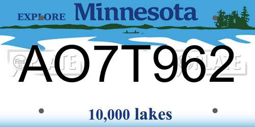 AO7T962 Minnesota License Plate