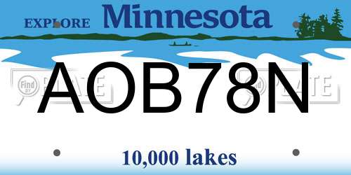 AOB78N Minnesota License Plate