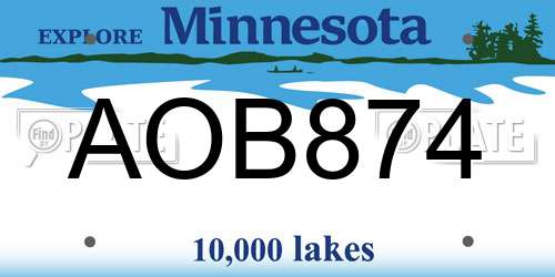 AOB874 Minnesota License Plate