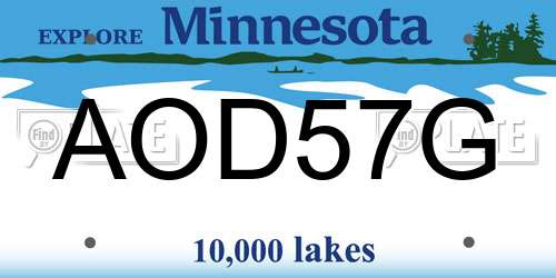 AOD57G Minnesota License Plate