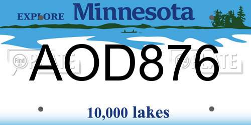 AOD876 Minnesota License Plate
