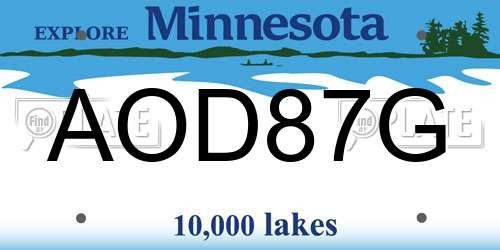 AOD87G Minnesota License Plate