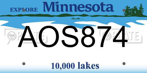 AOS874 Minnesota License Plate