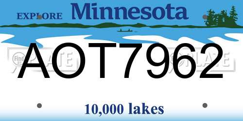 AOT7962 Minnesota License Plate