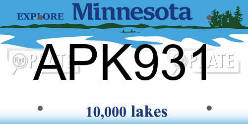 APK931 Minnesota License Plate
