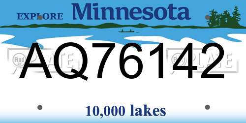 AQ76142 Minnesota License Plate