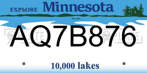 AQ7B876 Minnesota License Plate