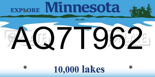 AQ7T962 Minnesota License Plate