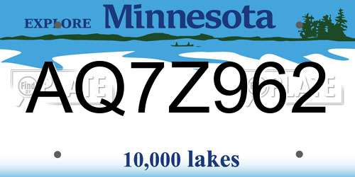 AQ7Z962 Minnesota License Plate