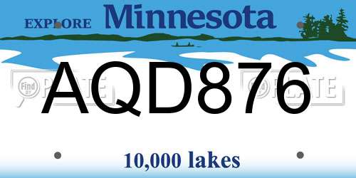 AQD876 Minnesota License Plate