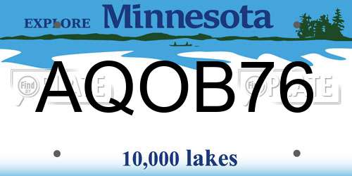 AQOB76 Minnesota License Plate