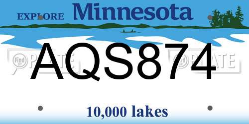 AQS874 Minnesota License Plate