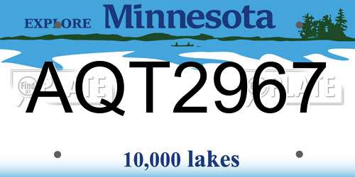 AQT2967 Minnesota License Plate