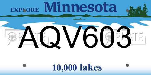 AQV603 Minnesota License Plate