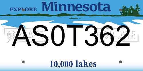 AS0T362 Minnesota License Plate