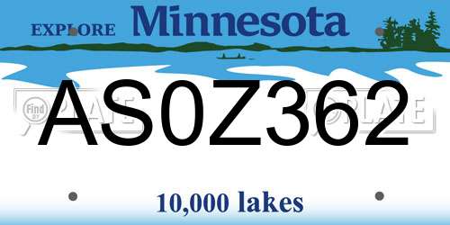 AS0Z362 Minnesota License Plate
