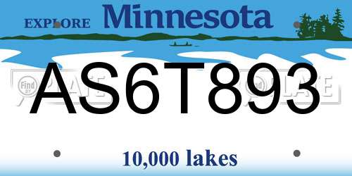 AS6T893 Minnesota License Plate