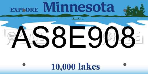 AS8E908 Minnesota License Plate
