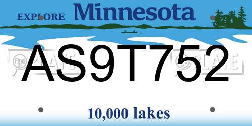 AS9T752 Minnesota License Plate