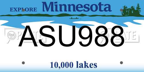ASU988 Minnesota License Plate