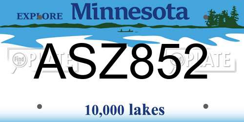 ASZ852 Minnesota License Plate