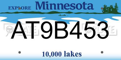 AT9B453 Minnesota License Plate