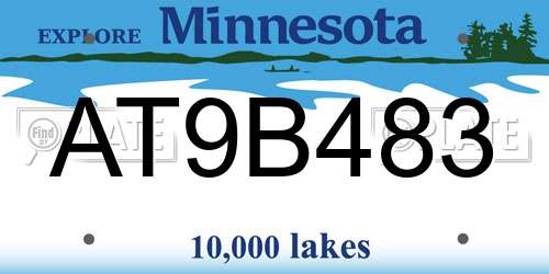 AT9B483 Minnesota License Plate