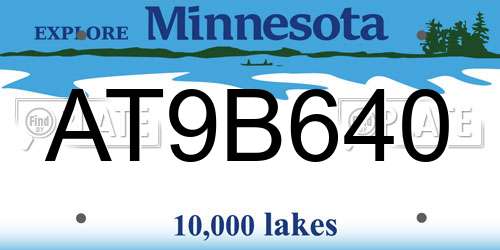 AT9B640 Minnesota License Plate