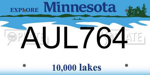 AUL764 Minnesota License Plate