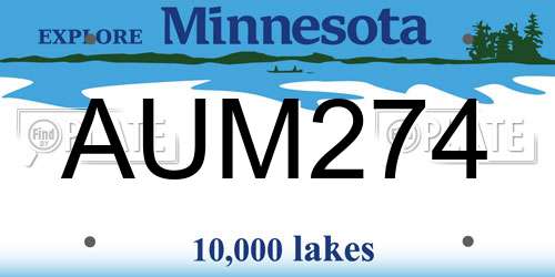 AUM274 Minnesota License Plate