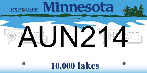 AUN214 Minnesota License Plate